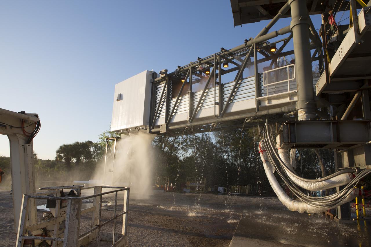 Photos of the Emergency Evacuation Water Test at the CCP Crew Access Arm in Oak Hill, for Boeing/ULA.