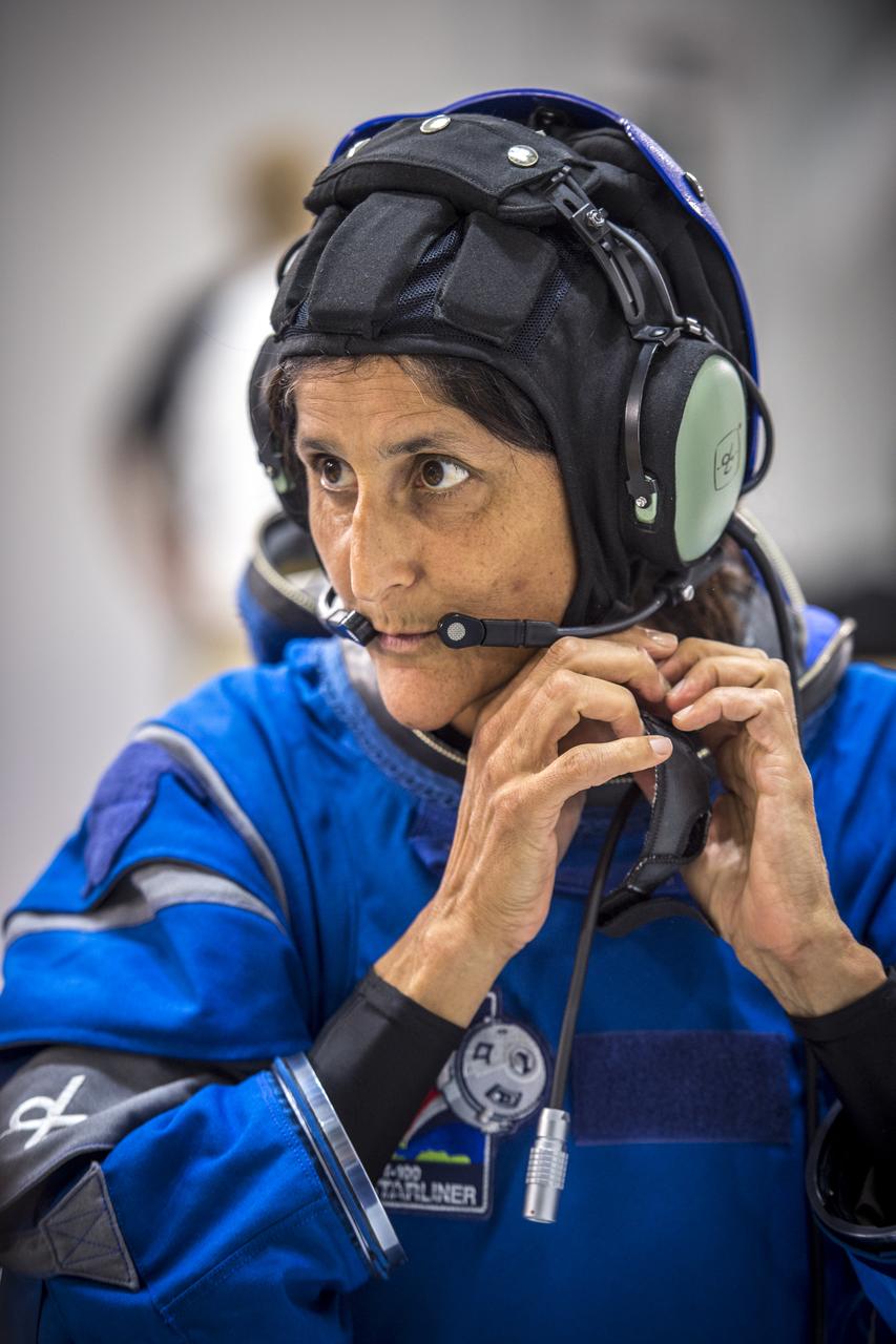 NASA astronaut Suni Williams wears Boeing's new spacesuit designed to be worn by astronauts flying on the CST-100 Starliner. The suit is lighter and more flexible than previous spacesuits but retains the ability to pressurize in an emergency. Astronauts will wear the suit throughout the launch and ascent into orbit as well as on the way back to Earth. Starliners will launch atop Atlas V rockets from United Launch Alliance on missions including flights to the International Space Station for NASA's Commercial Crew Program. NASA's commercial crew astronauts Eric Boe and Williams tried on the suits at Boeing’s Commercial Crew and Cargo Facility at NASA’s Kennedy Space Center. Boe, Williams, Bob Behnken, and Doug Hurley were selected by NASA in July 2015 to train for commercial crew test flights aboard the Starliner and SpaceX’s Crew Dragon spacecraft. The flight assignments have not been set, so all four of the astronauts are rehearsing heavily for flights aboard both vehicles. Photo credit: Boeing