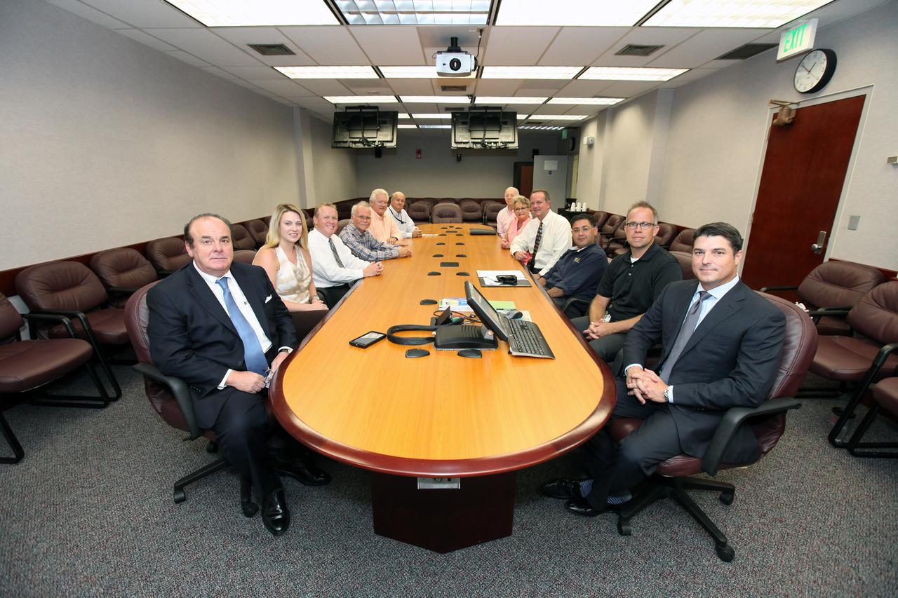 NASA, local and state officials met at Kennedy Space Center in Florida for the sixth KSC Roundtable, in which participants exchanged ideas about the center’s current plans. The meeting was hosted by Kennedy’s Center Planning and Development Directorate (CPD).  Seated from left to right are Greg Weiner of the Economic Development Commission of Florida’s Space Coast; Ashley Guinn, legislative assistant to Steve Crisafulli, speaker of the Florida House of Representatives; Todd Pokrywa of The Viera Co.; Charles Lee of the Florida Audubon Society; Rich Biter, former assistant secretary of Intermodal Systems Development, Florida Department of Transportation (FDOT); David Pierce of CPD; Marshall Heard, retired Boeing senior executive; Nancy Potts of CPD; Tom Engler, acting director of CPD; Moataz Hassan of FDOT District 5; Trey Carlson of CPD; and Rep. Crisafulli. 