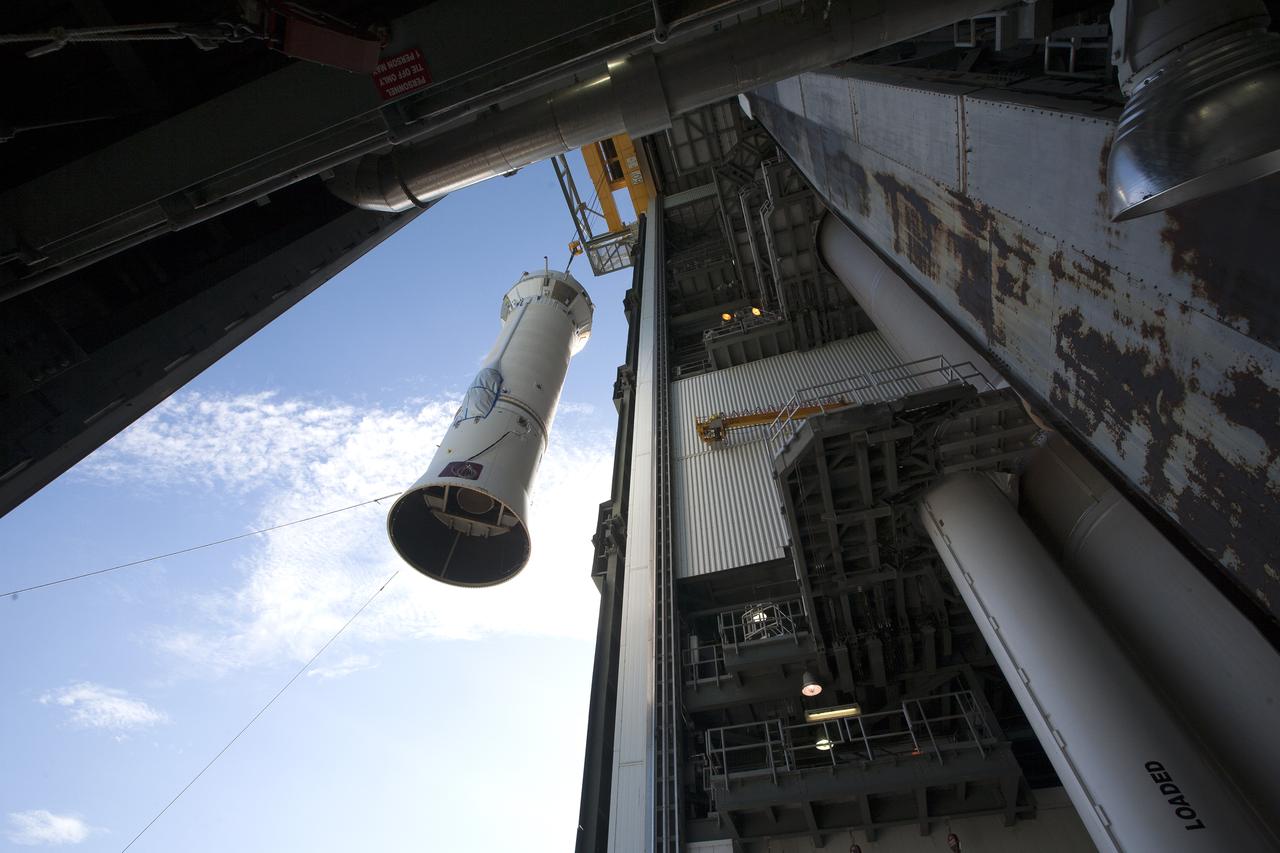 A Centaur upper stage is lifted at Space Launch Complex 41 on Florida’s Cape Canaveral Air Force Station, where it will be attached to the United Launch Alliance Atlas V rocket first stage booster. The rocket will boost NASA’s Origins, Spectral Interpretation, Resource Identification, Security-Regolith Explorer, or OSIRIS-REx spacecraft. Targeted for liftoff Sept. 8, 2016, OSIRIS-Rex will be the first U.S. mission to sample an asteroid, retrieve at least two ounces of surface material and return it to Earth for study. The asteroid, Bennu, may hold clues to the origin of the solar system and the source of water and organic molecules found on Earth.