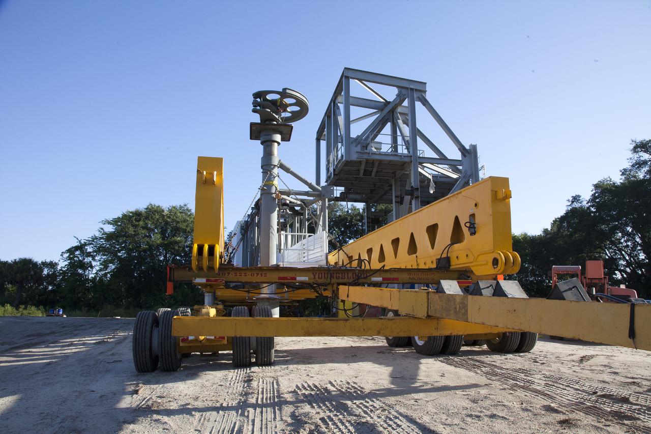 A heavy-lift transport truck, carrying the Crew Access Arm for Space Launch Complex 41, departs from Oak Hill, Florida, and heads to NASA’s Kennedy Space Center in Florida. The arm will be installed on the Complex 41 Crew Access Tower at Cape Canaveral Air Force Station. It will be used as a bridge by astronauts to board Boeing's CST-100 Starliner spacecraft as it stands on the launch pad atop a United Launch Alliance Atlas V rocket.