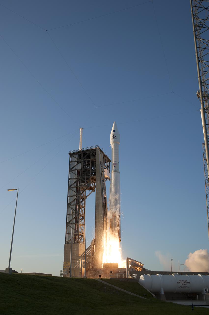 A United Launch Alliance Atlas V rocket lifts off from Space Launch Complex 41 at Cape Canaveral Air Force Station carrying NASA’s Origins, Spectral Interpretation, Resource Identification, Security-Regolith Explorer, or OSIRIS-REx spacecraft on the first U.S. mission to sample an asteroid, retrieve at least two ounces of surface material and return it to Earth for study. Liftoff was at 7:05 p.m. EDT. The asteroid, Bennu, may hold clues to the origin of the solar system and the source of water and organic molecules found on Earth.