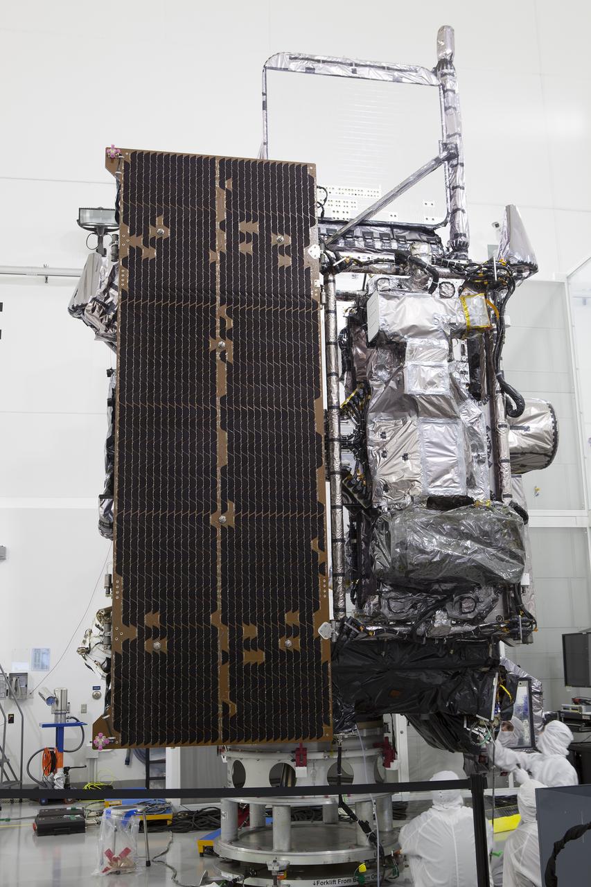 The Geostationary Operational Environmental Satellite (GOES-R) is undergoing final launch preparations prior to fueling inside the Astrotech payload processing facility in Titusville, Florida near NASA’s Kennedy Space Center. GOES-R will be the first satellite in a series of next-generation NOAA GOES Satellites. The spacecraft is to launch aboard a United Launch Alliance Atlas V rocket in November. 
