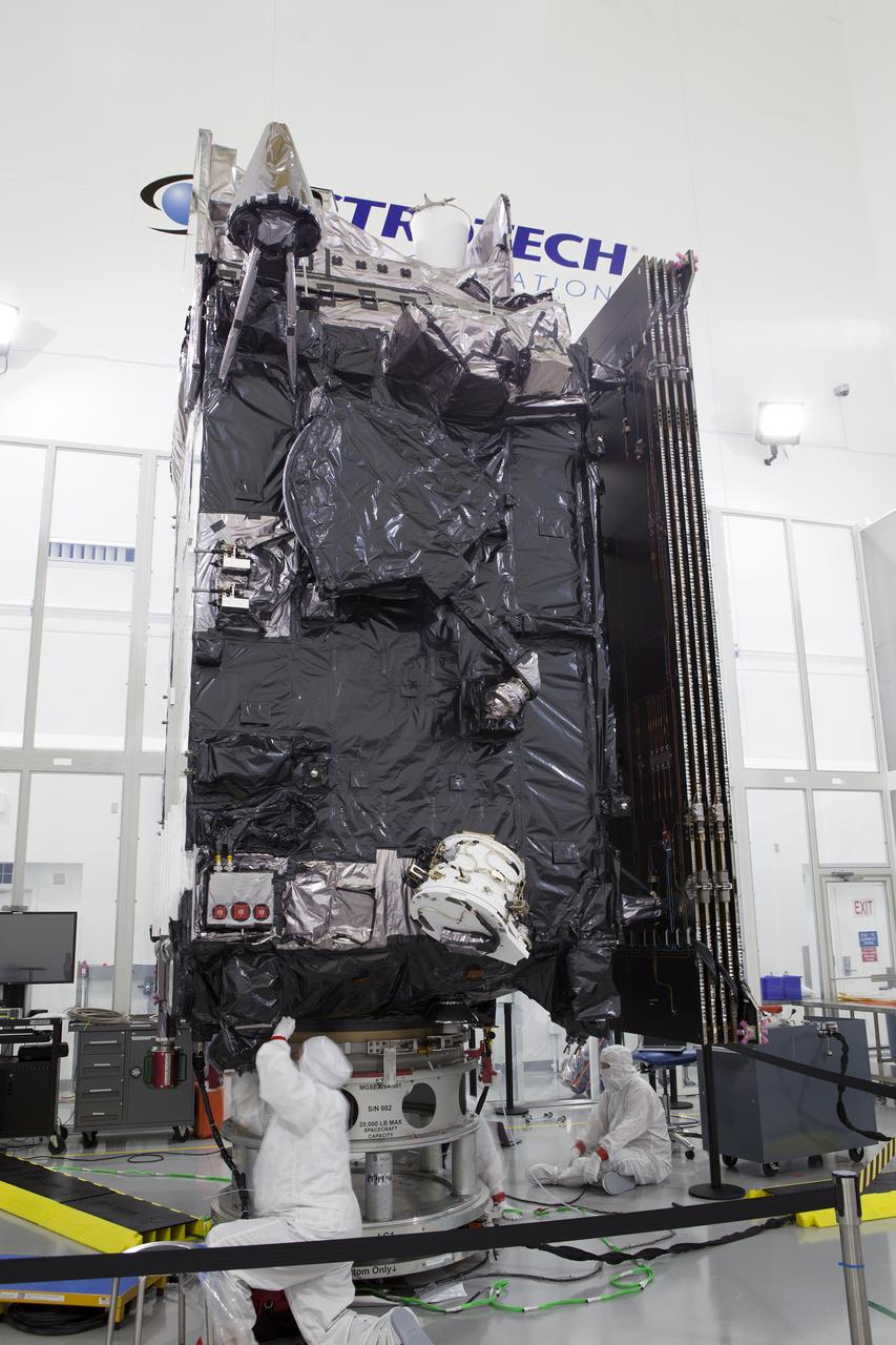 The Geostationary Operational Environmental Satellite (GOES-R) is undergoing final launch preparations prior to fueling inside the Astrotech payload processing facility in Titusville, Florida near NASA’s Kennedy Space Center. GOES-R will be the first satellite in a series of next-generation NOAA GOES Satellites. The spacecraft is to launch aboard a United Launch Alliance Atlas V rocket in November. 