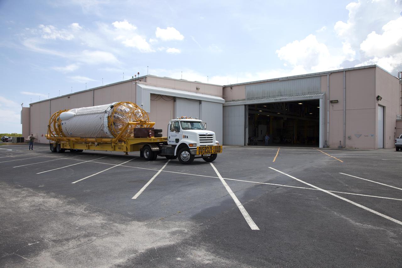 On the same day it arrived, the Atlas V Centaur stage arrives at the Atlas Spaceflight Operations Center near Space Launch Complex 41 at Cape Canaveral Air Force Station in Florida. The Geostationary Operational Environmental Satellite (GOES-R) will launch aboard the Atlas V rocket in November. GOES-R will be the first satellite in a series of next-generation NOAA GOES Satellites.