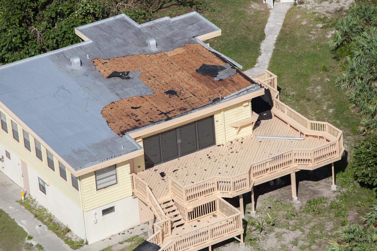 The Beach House is seen during an aerial survey of NASA's Kennedy Space Center in Florida on Saturday. The survey was performed to identify structures and facilities that may have sustained damage from Hurricane Matthew as the storm passed to the east of Kennedy on Oct. 6 and 7, 2016. Officials determined that the center received some isolated roof damage, damaged support buildings, a few downed power lines, and limited water intrusion. Beach erosion also occurred, although the storm surge was less than expected. NASA closed the center ahead of the storm’s onset and only a small team of specialists known as the Rideout Team was on the center as the storm approached and passed.