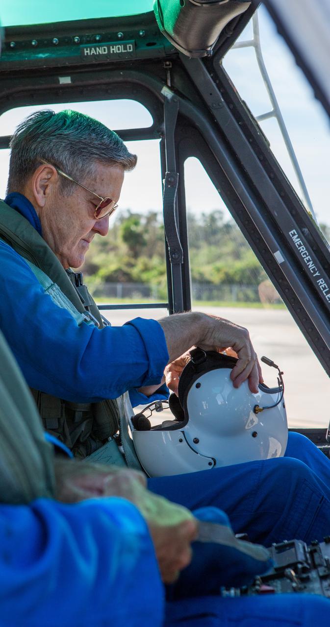 Bob Cabana, director of NASA's Kennedy Space Center in Florida, begins an aerial survey of the center on Saturday. The survey was performed to identify structures and facilities that may have sustained damage from Hurricane Matthew as the storm passed to the east of Kennedy on Oct. 6 and 7, 2016. Officials determined that the center received some isolated roof damage, damaged support buildings, a few downed power lines, and limited water intrusion. Beach erosion also occurred, although the storm surge was less than expected. NASA closed the center ahead of the storm’s onset and only a small team of specialists known as the Rideout Team was on the center as the storm approached and passed.