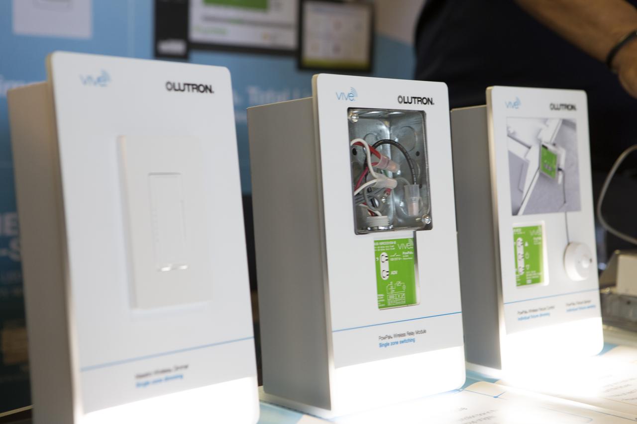 Shown are some of the devices from Lutron Electronics Co., a lighting control company, during Energy Awareness Day at the Multi-Function Facility on Oct. 20. Every third Thursday of October, civil servants, contractors and several energy utilities promote the awareness of our sustainability goals at Kennedy Space Center and at home. Photo credit: Cory Huston