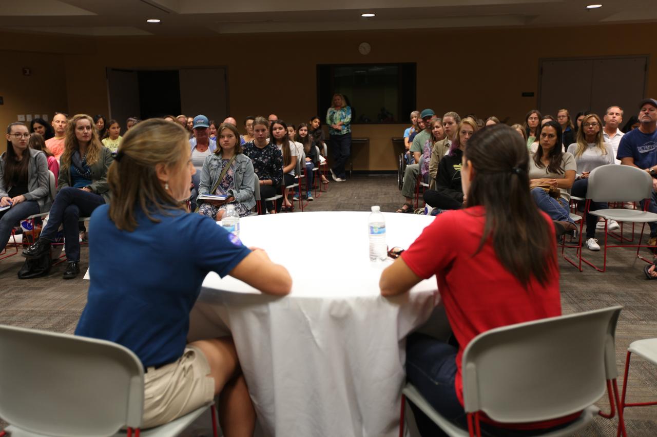 NASA’s Ground Systems Development and Operations Program (GSDO) participates in a “Be Wise” program at the Reuben H. Fleet Science Center in San Diego, California. At the front table, from left are GSDO engineers Carla Koch and Janet Gobaira from the agency’s Kennedy Space Center in Florida. GSDO participated in several outreach events to students and the general public before the start of the Orion Underway Recovery Test 5 (URT-5) using a test version of the Orion crew module in the Pacific Ocean. URT-5 will allow NASA and the U.S. Navy to demonstrate and evaluate the recovery processes, procedures, hardware and personnel necessary for recovery of the Orion crew module on its return from a deep space mission. Orion is the exploration spacecraft designed to carry astronauts to destinations not yet explored by humans, including an asteroid and NASA’s Journey to Mars. It will have emergency abort capability, sustain the crew during space travel and provide safe re-entry from deep space return velocities. Orion is scheduled to launch atop NASA’s Space Launch System rocket in 2018. For more information, visit http://www.nasa.gov/orion. 