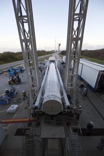 NASA image: GOES-R Atlas V Solid Rocket Motor (SRM) Lift and Mate