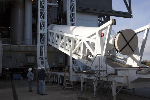 NASA image: GOES-R Atlas V Solid Rocket Motor (SRM) Lift and Mate