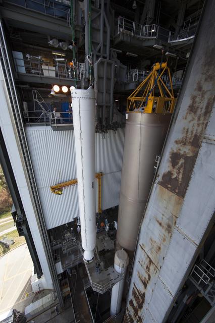 NASA image: GOES-R Atlas V Solid Rocket Motor (SRM) Lift and Mate