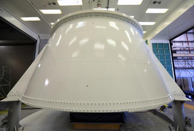 NASA image: Orion EM-1 Booster Preps - Aft Skirt Preps/Painting