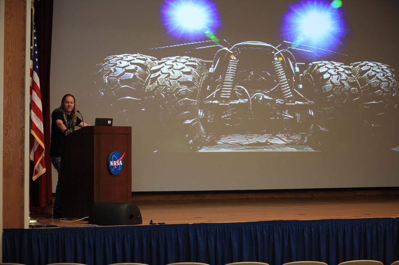 Representatives from Parker Brothers, known for designing and building outrageous custom vehicles, spoke to employees at NASA's Kennedy Space Center in Florida about their creative thinking processes. The event took place during the center's 2016 Innovation Expo. Employees also were given an up-close look at their Neutron bike, featured in the movie “Tron.”