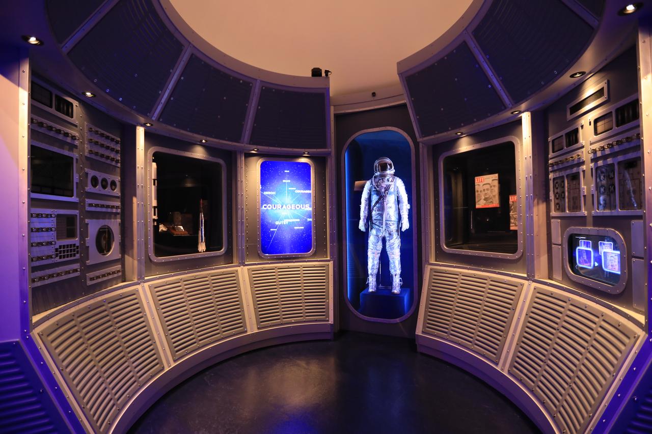 Inside the Heroes and Legends attraction at the Kennedy Space Center Visitor Complex, this display includes the spacesuit worn by astronaut Gus Grissom during his Mercury 4 suborbital flight of July 21, 1961. The new facility looks back to the pioneering efforts of Mercury, Gemini and Apollo. It sets the stage by providing the background and context for space exploration and the legendary men and women who pioneered the nation's journey into space.