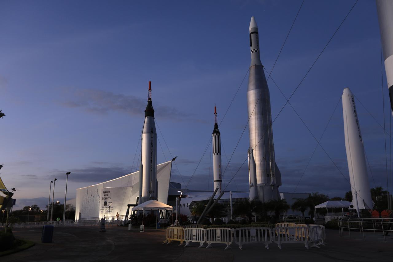 Launch vehicles used by NASA in its history of exploring space are displayed in the "Rocket Garden" adjacent to the new Heroes and Legends attraction at the Kennedy Space Center Visitor Complex. The new facility includes the U.S. Astronaut Hall of Fame and looks back to the pioneering efforts of Mercury, Gemini and Apollo. It sets the stage by providing the background and context for space exploration and the legendary men and women who pioneered the nation's journey into space.