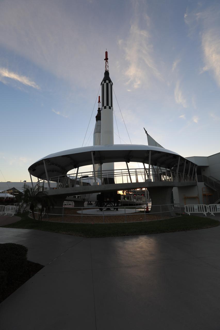 Entrance to the Heroes and Legends attraction at the Kennedy Space Center Visitor Complex is by way of a sweeping ramp designed to simulate a journey to the stars by way of the "Rocket Garden." The new facility includes the U.S. Astronaut Hall of Fame and looks back to the pioneering efforts of Mercury, Gemini and Apollo. It sets the stage by providing the background and context for space exploration and the legendary men and women who pioneered the nation's journey into space.