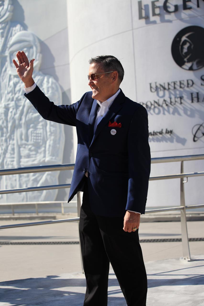 Kennedy Space Center Director Bob Cabana is introduced along with other members of the U.S. Astronaut Hall of Fame during ceremonies opening the Heroes and Legends attraction at the Kennedy Space Center Visitor Complex. The new facility includes the U.S. Astronaut Hall of Fame and looks back to the pioneering efforts of Mercury, Gemini and Apollo. It sets the stage by providing the background and context for space exploration and the legendary men and women who pioneered the nation's journey into space.