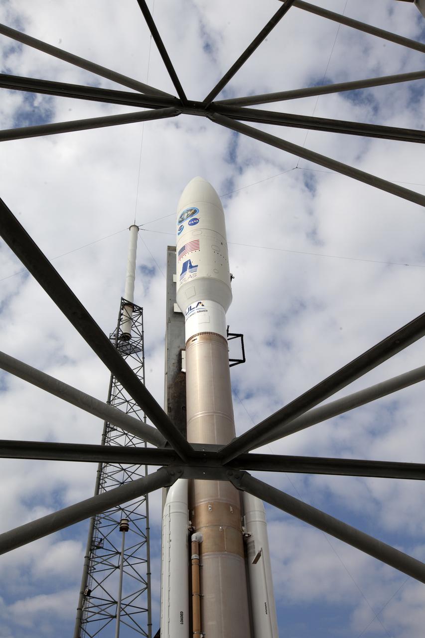 A United Launch Alliance Atlas V rocket rolls out to Space Launch Complex 41 at Cape Canaveral Air Force Station in Florida. The launch vehicle will send the Geostationary Operational Environmental Satellite (GOES-R) to a geostationary position over the U.S. GOES-R is the first satellite in a series of next-generation NOAA GOES satellites.
