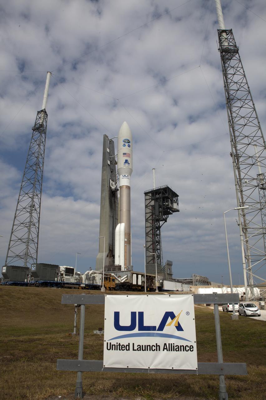 A United Launch Alliance Atlas V rocket arrives at Space Launch Complex 41 at Cape Canaveral Air Force Station in Florida. The launch vehicle will send the Geostationary Operational Environmental Satellite (GOES-R) to a geostationary position over the U.S. GOES-R is the first satellite in a series of next-generation NOAA GOES satellites.