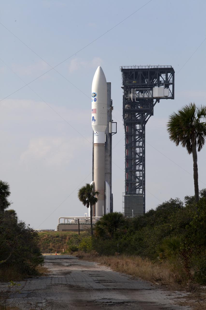 A United Launch Alliance Atlas V rocket arrives at Space Launch Complex 41 at Cape Canaveral Air Force Station in Florida. The launch vehicle will send the Geostationary Operational Environmental Satellite (GOES-R) to a geostationary position over the U.S. GOES-R is the first satellite in a series of next-generation NOAA GOES satellites.