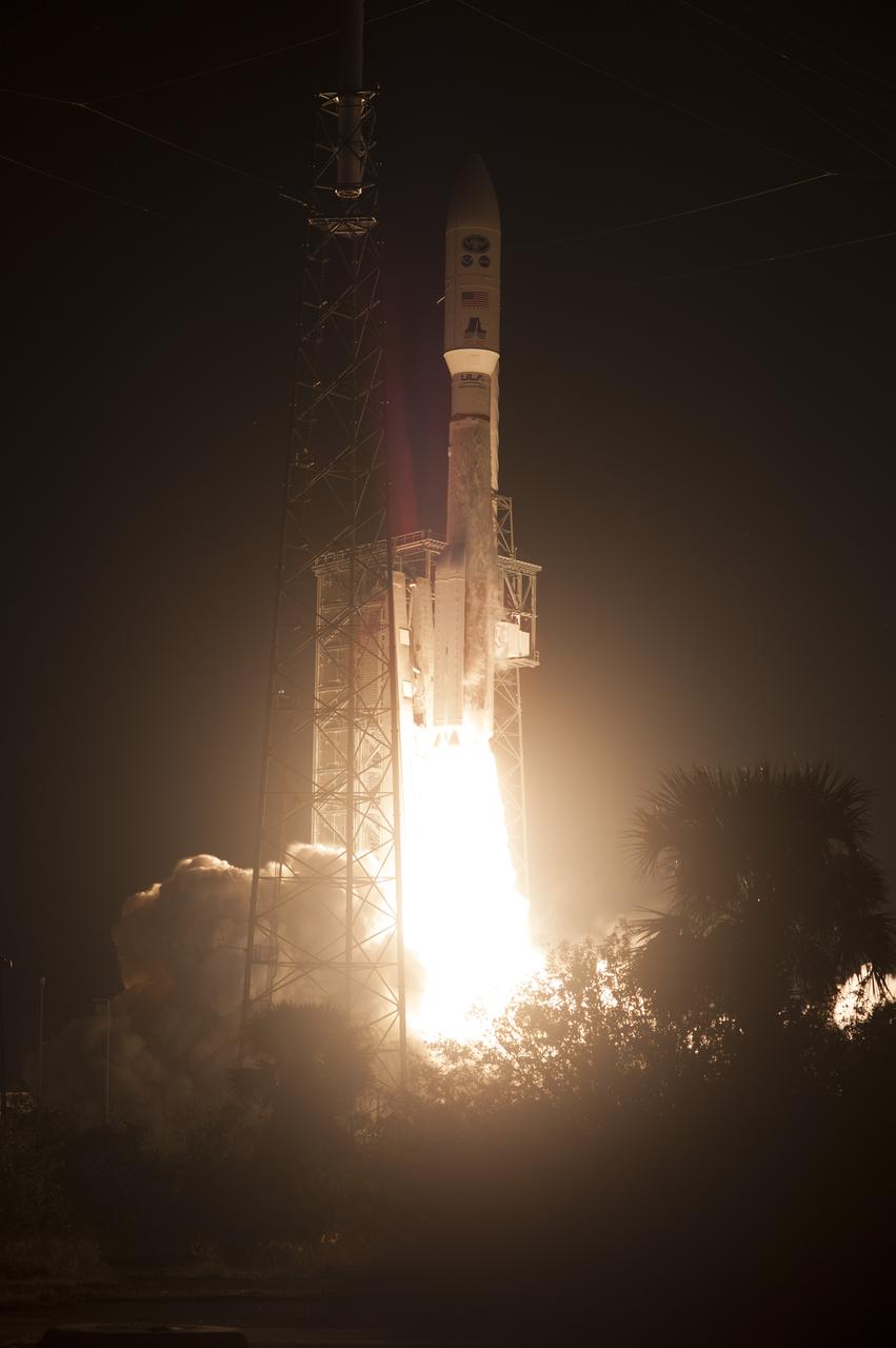 At Cape Canaveral Air Force Station's Space Launch Complex 41, an Atlas V rocket with NOAA's Geostationary Operational Environmental Satellite, or GOES-R, lifts off at 6:42 p.m. EST. GOES-R is the first satellite in a series of next-generation GOES satellites for NOAA, the National Oceanographic and Atmospheric Administration. It will launch to a geostationary orbit over the western hemisphere to provide images of storms and help meteorologists predict severe weather conditionals and develop long-range forecasts.