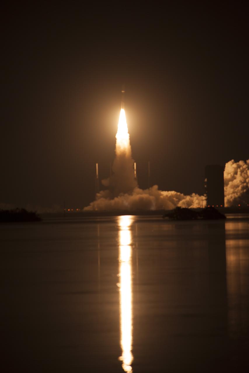 At Cape Canaveral Air Force Station's Space Launch Complex 41, an Atlas V rocket with NOAA's Geostationary Operational Environmental Satellite, or GOES-R, lifts off at 6:42 p.m. EST. GOES-R is the first satellite in a series of next-generation GOES satellites for NOAA, the National Oceanographic and Atmospheric Administration. It will launch to a geostationary orbit over the western hemisphere to provide images of storms and help meteorologists predict severe weather conditionals and develop long-range forecasts.