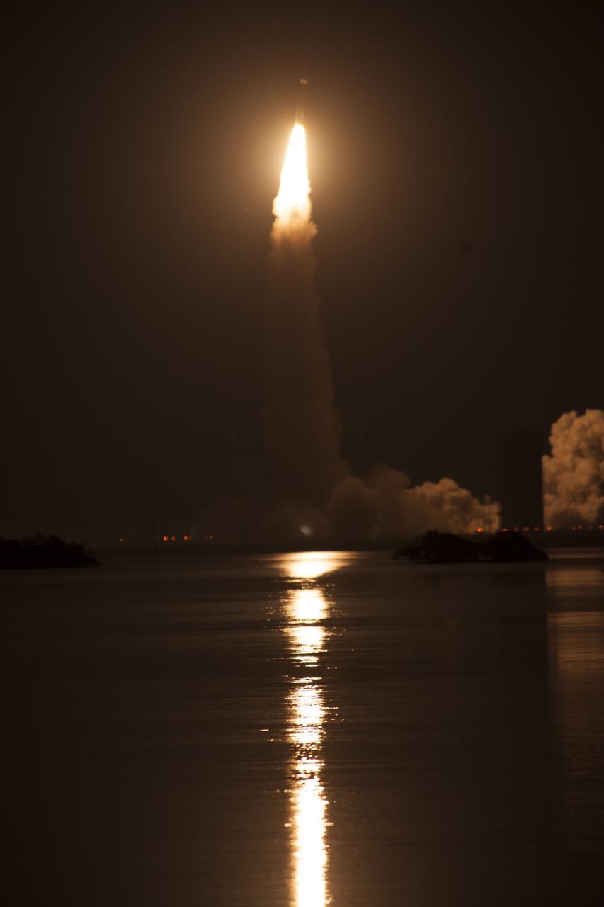 At Cape Canaveral Air Force Station's Space Launch Complex 41, an Atlas V rocket with NOAA's Geostationary Operational Environmental Satellite, or GOES-R, lifts off at 6:42 p.m. EST. GOES-R is the first satellite in a series of next-generation GOES satellites for NOAA, the National Oceanographic and Atmospheric Administration. It will launch to a geostationary orbit over the western hemisphere to provide images of storms and help meteorologists predict severe weather conditionals and develop long-range forecasts.