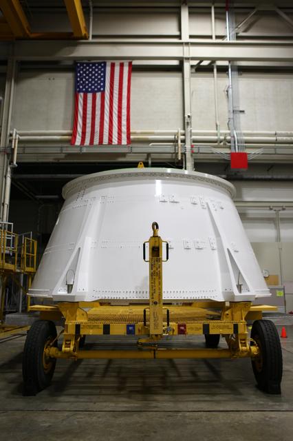 NASA image: EM-1 Booster Prep, Right Aft Skirt Work-In-Progress