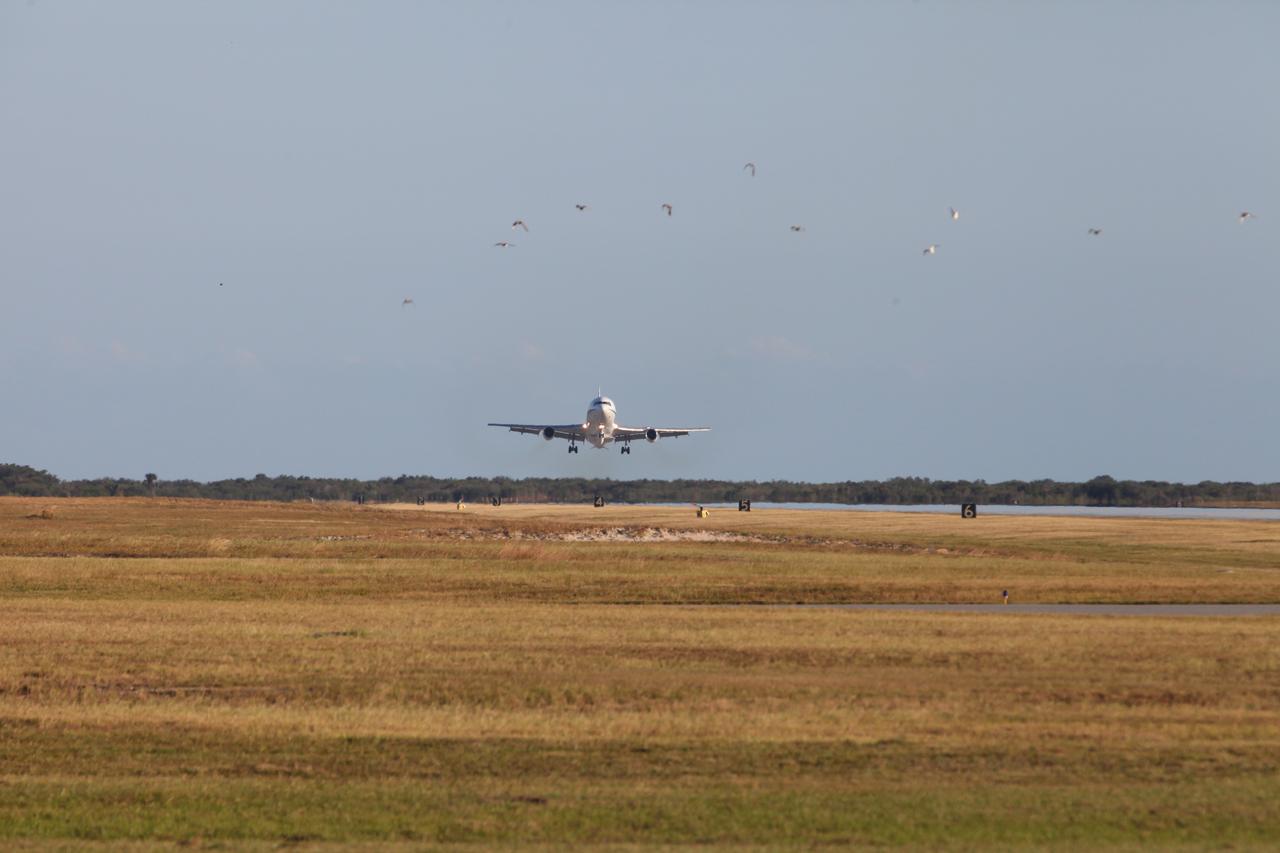 The Orbital ATK L-1011 Stargazer aircraft begins its descent to the Skid Strip at Cape Canaveral Air Force Station in Florida. Attached beneath the Stargazer is the Orbital ATK Pegasus XL with NASA's Cyclone Global Navigation Satellite System (CYGNSS) on board. CYGNSS was processed and prepared for its mission at Vandenberg Air Force Base in California. CYGNSS is scheduled for its airborne launch aboard the Pegasus XL rocket from the Skid Strip on Dec. 12. CYGNSS will make frequent and accurate measurements of ocean surface winds throughout the life cycle of tropical storms and hurricanes. The data that CYGNSS provides will enable scientists to probe key air-sea interaction processes that take place near the core of storms, which are rapidly changing and play a critical role in the beginning and intensification of hurricanes. 