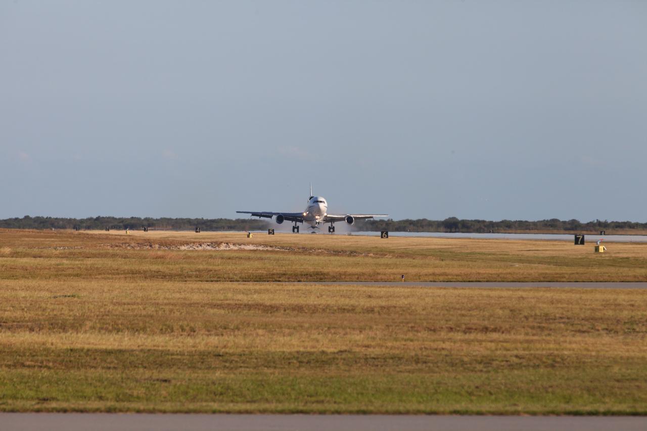 The Orbital ATK L-1011 Stargazer aircraft touches down at 3:57 p.m. EST at the Skid Strip at Cape Canaveral Air Force Station in Florida. Attached beneath the Stargazer is the Orbital ATK Pegasus XL with NASA's Cyclone Global Navigation Satellite System (CYGNSS) on board. CYGNSS was processed and prepared for its mission at Vandenberg Air Force Base in California. CYGNSS is scheduled for its airborne launch aboard the Pegasus XL rocket from the Skid Strip on Dec. 12. CYGNSS will make frequent and accurate measurements of ocean surface winds throughout the life cycle of tropical storms and hurricanes. The data that CYGNSS provides will enable scientists to probe key air-sea interaction processes that take place near the core of storms, which are rapidly changing and play a critical role in the beginning and intensification of hurricanes. 