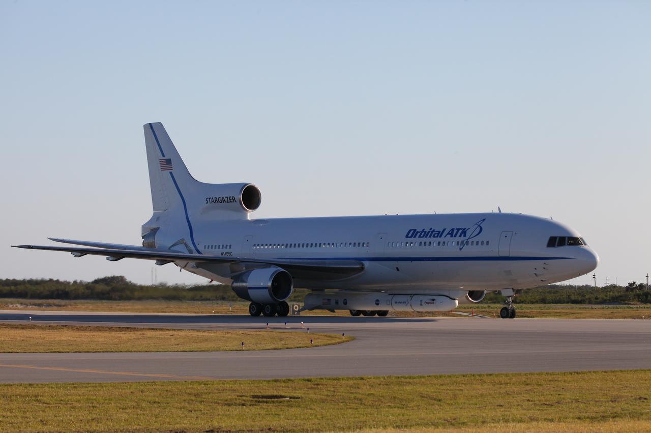 The Orbital ATK L-1011 Stargazer aircraft has arrived at the Skid Strip at Cape Canaveral Air Force Station in Florida. Attached beneath the Stargazer is the Orbital ATK Pegasus XL with NASA's Cyclone Global Navigation Satellite System (CYGNSS) on board. CYGNSS was processed and prepared for its mission at Vandenberg Air Force Base in California. CYGNSS is scheduled for its airborne launch aboard the Pegasus XL rocket from the Skid Strip on Dec. 12. CYGNSS will make frequent and accurate measurements of ocean surface winds throughout the life cycle of tropical storms and hurricanes. The data that CYGNSS provides will enable scientists to probe key air-sea interaction processes that take place near the core of storms, which are rapidly changing and play a critical role in the beginning and intensification of hurricanes. 
