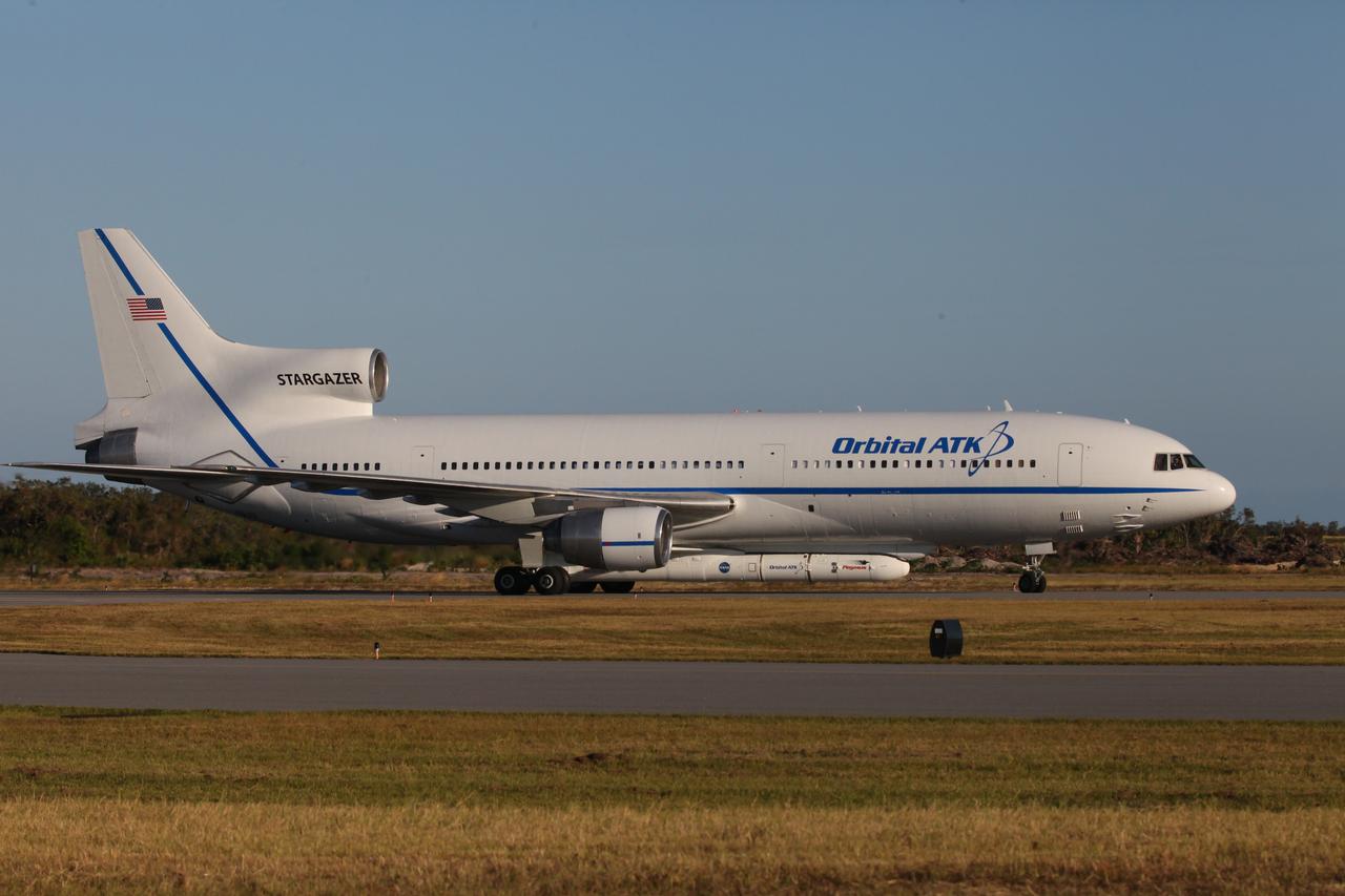 The Orbital ATK L-1011 Stargazer aircraft has arrived at the Skid Strip at Cape Canaveral Air Force Station in Florida. Attached beneath the Stargazer is the Orbital ATK Pegasus XL with NASA's Cyclone Global Navigation Satellite System (CYGNSS) on board. CYGNSS was processed and prepared for its mission at Vandenberg Air Force Base in California. CYGNSS is scheduled for its airborne launch aboard the Pegasus XL rocket from the Skid Strip on Dec. 12. CYGNSS will make frequent and accurate measurements of ocean surface winds throughout the life cycle of tropical storms and hurricanes. The data that CYGNSS provides will enable scientists to probe key air-sea interaction processes that take place near the core of storms, which are rapidly changing and play a critical role in the beginning and intensification of hurricanes. 