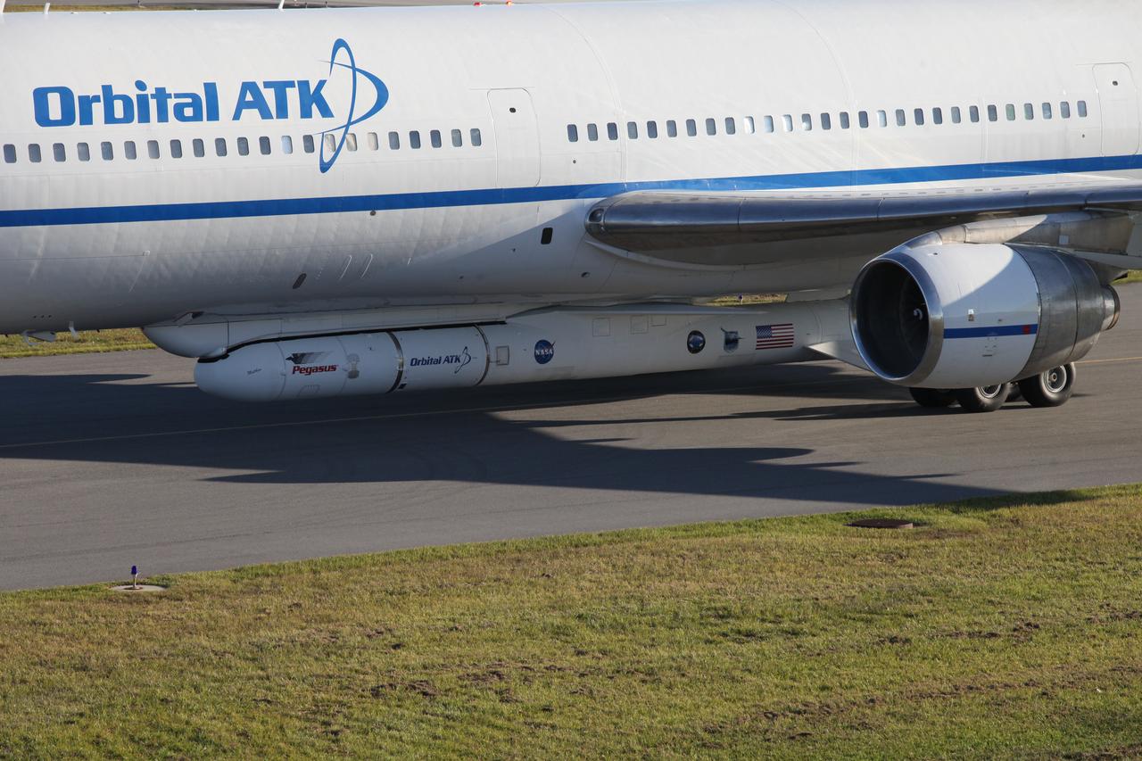 The Orbital ATK L-1011 Stargazer aircraft has arrived at the Skid Strip at Cape Canaveral Air Force Station in Florida. Attached beneath the Stargazer is the Orbital ATK Pegasus XL with NASA's Cyclone Global Navigation Satellite System (CYGNSS) on board. CYGNSS was processed and prepared for its mission at Vandenberg Air Force Base in California. CYGNSS is scheduled for its airborne launch aboard the Pegasus XL rocket from the Skid Strip on Dec. 12. CYGNSS will make frequent and accurate measurements of ocean surface winds throughout the life cycle of tropical storms and hurricanes. The data that CYGNSS provides will enable scientists to probe key air-sea interaction processes that take place near the core of storms, which are rapidly changing and play a critical role in the beginning and intensification of hurricanes. 