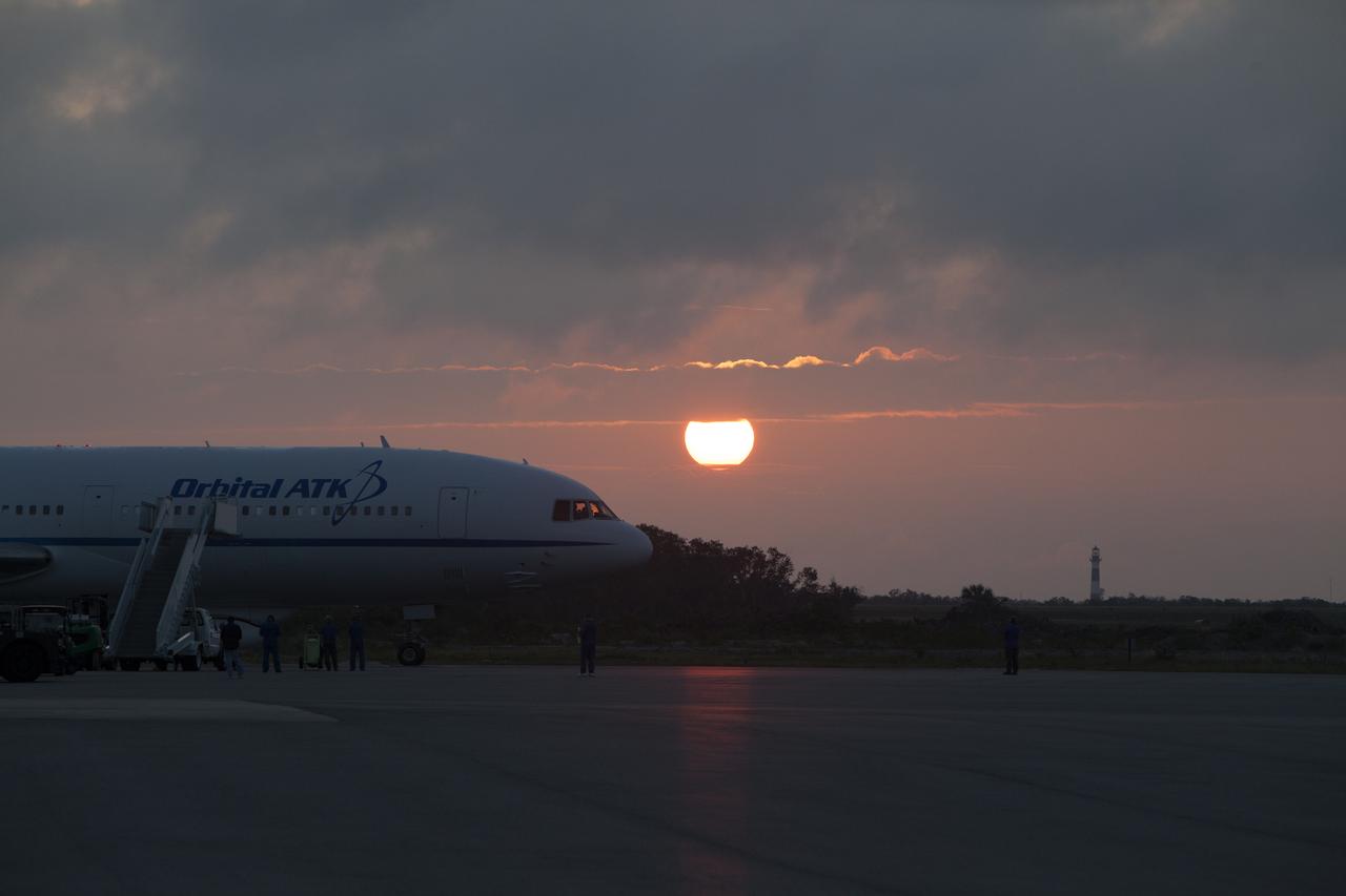 An Orbital ATK L-1011 Stargazer aircraft carrying a Pegasus XL Rocket with eight NASA Cyclone Global Navigation Satellite System, or CYGNSS, spacecraft is being readied for takeoff from the Skid Strip at Cape Canaveral Air Force Station, Florida. With the aircraft flying off shore, the Pegasus rocket will be released. Five seconds later, the solid propellant engine will ignite and boost the eight hurricane observatories to orbit. The eight CYGNSS satellites will make frequent and accurate measurements of ocean surface winds throughout the life cycle of tropical storms and hurricanes. 