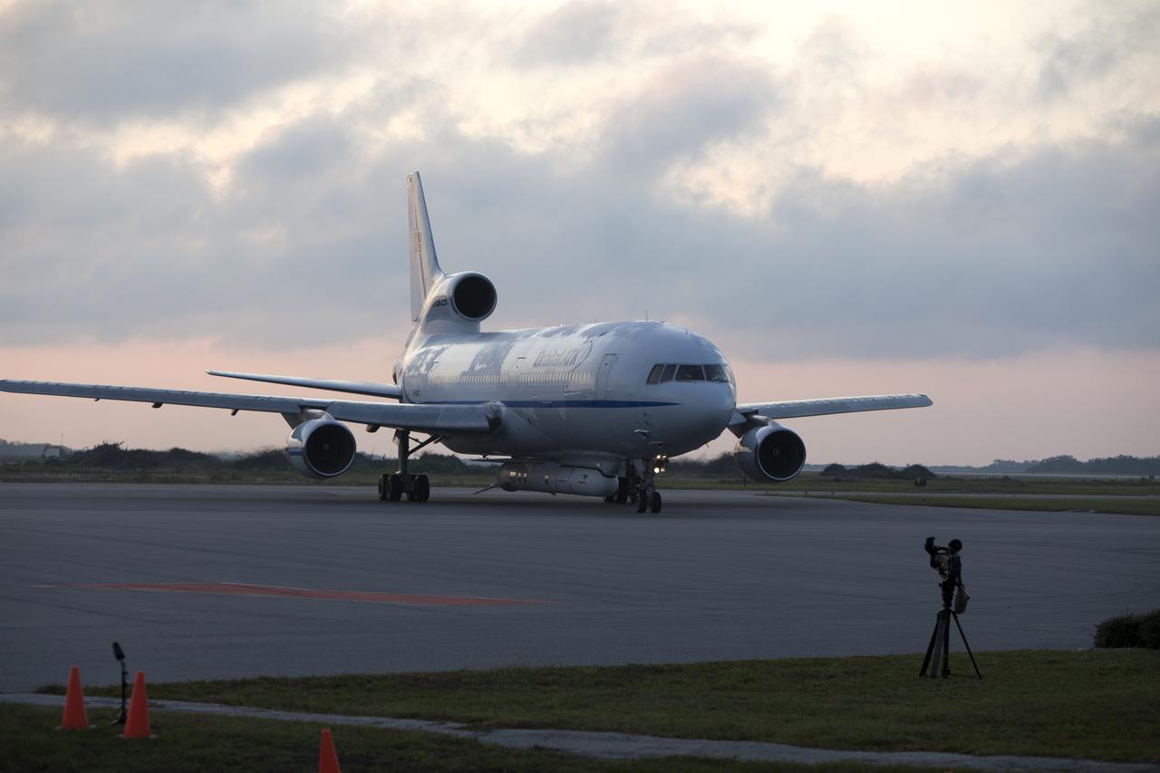 An Orbital ATK L-1011 Stargazer aircraft carrying a Pegasus XL Rocket with eight NASA Cyclone Global Navigation Satellite System, or CYGNSS, spacecraft is ready for takeoff from the Skid Strip at Cape Canaveral Air Force Station, Florida. With the aircraft flying off shore, the Pegasus rocket will be released. Five seconds later, the solid propellant engine will ignite and boost the eight hurricane observatories to orbit. The eight CYGNSS satellites will make frequent and accurate measurements of ocean surface winds throughout the life cycle of tropical storms and hurricanes. 
