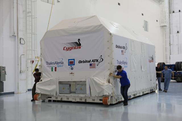 NASA image: OA-7 Cargo Module Move from Airlock to Highbay