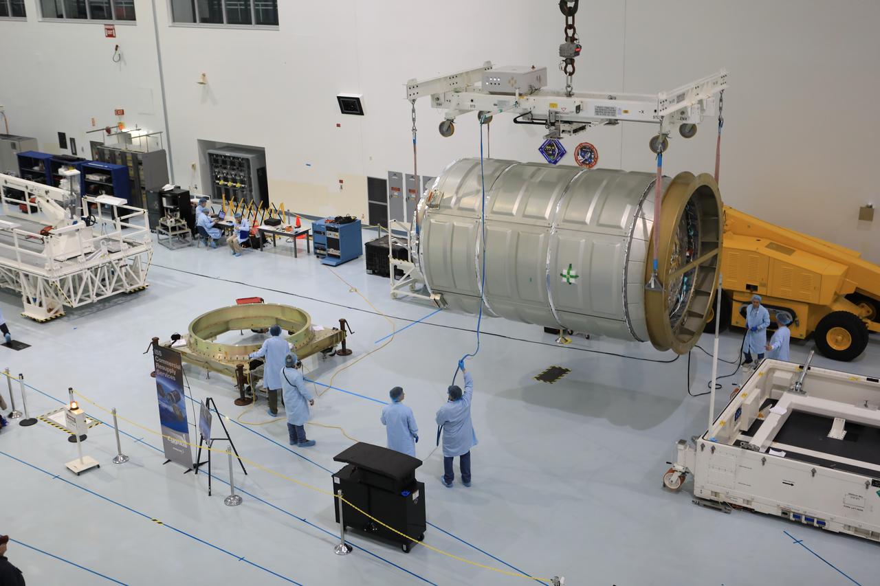 Inside the high bay of the Space Station Processing Facility of NASA's Kennedy Space Center in Florida engineers and technicians remove the Orbital ATK OA-7 Cygnus spacecraft's pressurized cargo module (PCM) from its environmentally controlled shipping container. Scheduled to launch on March 19, 2017, the Orbital ATK OA-7 mission will lift off atop a United Launch Alliance Atlas V rocket from Space launch Complex 41 at Cape Canaveral Air Force Station. The commercial resupply services mission to the International Space Station will deliver thousands of pounds of supplies, equipment and scientific research materials that improve life on Earth and drive progress toward future space exploration.