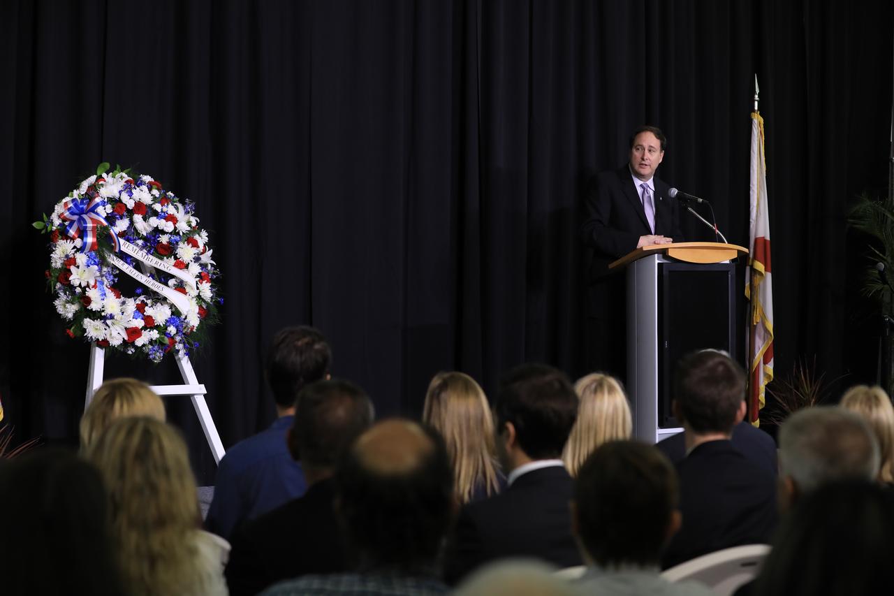 NASA Acting Administrator Robert Lightfoot addresses guests at Kennedy Space Center's Day of Remembrance ceremony. Held this year in the Center for Space Education at the Kennedy Space Center Visitor Complex in Florida, the annual event honors the contributions of all astronauts who lost their lives in the quest for space exploration. 