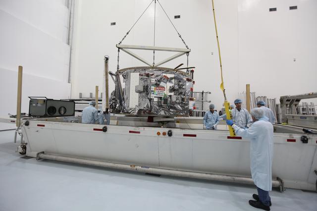 NASA image: OA-7 Service Module Lift to Stand