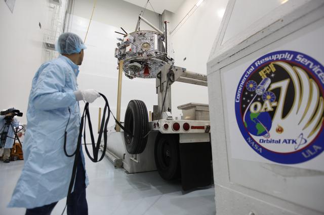 NASA image: OA-7 Service Module Lift to Stand