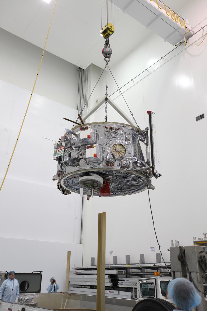 Inside the Space Station Processing Facility at NASA's Kennedy Space Center in Florida, Engineers and technicians use a crane to lift the Orbital ATK OA-7 Cygnus spacecraft's service module from its shipping container. Scheduled to launch on March 19, 2017, the Orbital ATK OA-7 mission will lift off atop a United Launch Alliance Atlas V rocket from Space launch Complex 41 at Cape Canaveral Air Force Station. The commercial resupply services mission to the International Space Station will deliver thousands of pounds of supplies, equipment and scientific research materials that improve life on Earth and drive progress toward future space exploration.