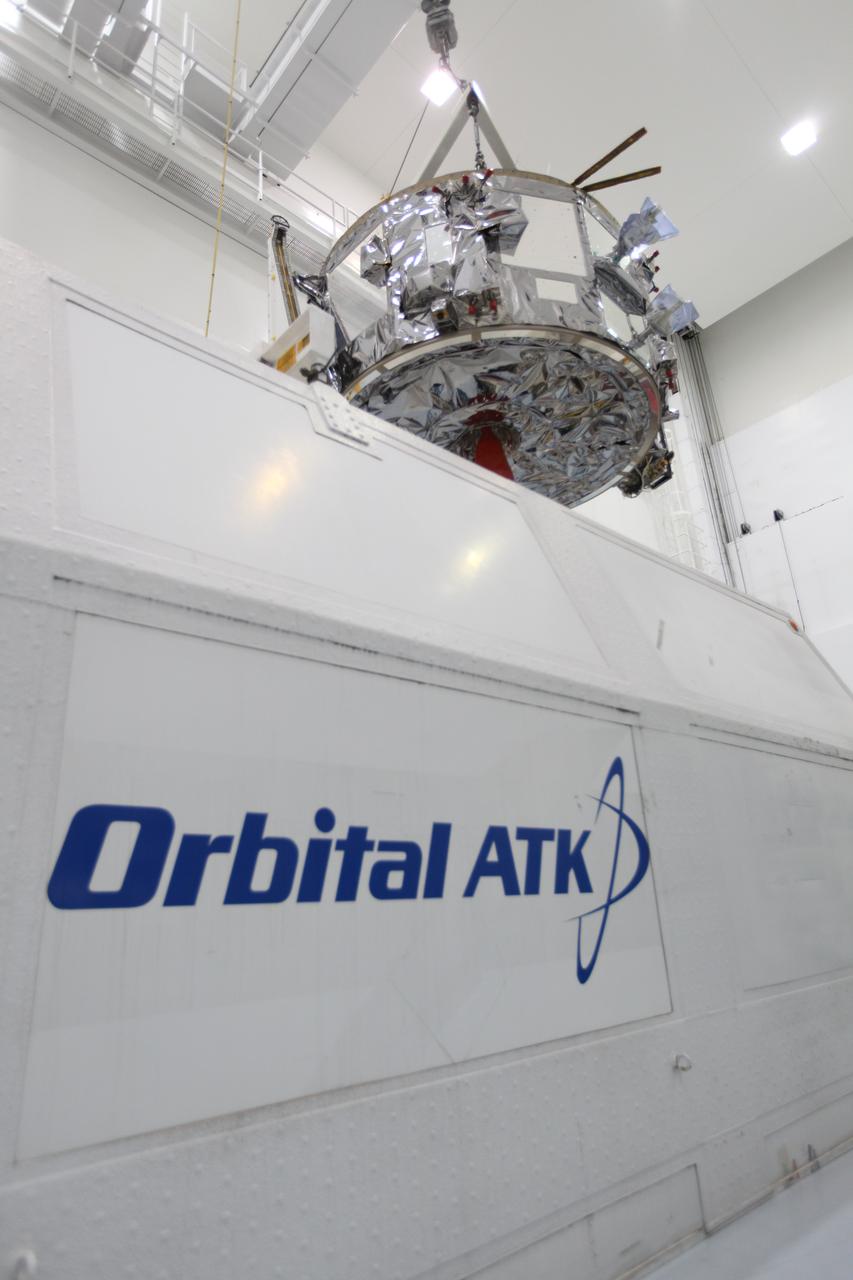 Inside the Space Station Processing Facility at NASA's Kennedy Space Center in Florida, a crane is used to lift the Orbital ATK OA-7 Cygnus spacecraft's service module from its shipping container. Scheduled to launch on March 19, 2017, the Orbital ATK OA-7 mission will lift off atop a United Launch Alliance Atlas V rocket from Space launch Complex 41 at Cape Canaveral Air Force Station. The commercial resupply services mission to the International Space Station will deliver thousands of pounds of supplies, equipment and scientific research materials that improve life on Earth and drive progress toward future space exploration.