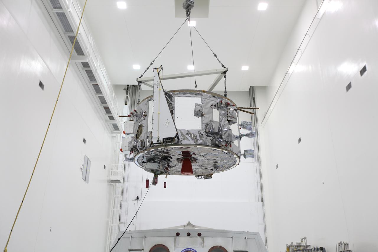 Inside the Space Station Processing Facility at NASA's Kennedy Space Center in Florida, a crane is used to lift the Orbital ATK OA-7 Cygnus spacecraft's service module from its shipping container. Scheduled to launch on March 19, 2017, the Orbital ATK OA-7 mission will lift off atop a United Launch Alliance Atlas V rocket from Space launch Complex 41 at Cape Canaveral Air Force Station. The commercial resupply services mission to the International Space Station will deliver thousands of pounds of supplies, equipment and scientific research materials that improve life on Earth and drive progress toward future space exploration.