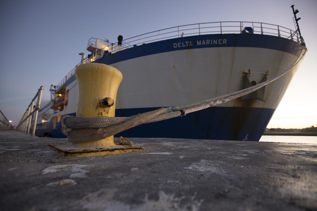 The Mariner cargo ship is docked at the Army Outpost wharf at Port Canaveral, Florida, near the Kennedy Space Center. Aboard is the United Launch Alliance (ULA) Atlas V booster for the Orbital ATK CRS-7 commercial resupply mission to the International Space Station. After the rocket is offloaded, a transport truck will take the Atlas V to the hangar at the Atlas Spaceflight Operations Center (ASOC), south of Space Launch Complex 41 at Cape Canaveral Air Force Station. Scheduled to launch a Cygnus spacecraft on March 19, 2017, the Orbital ATK CRS-7 mission will deliver thousands of pounds of supplies, equipment and scientific research materials that improve life on Earth and drive progress toward future space exploration.