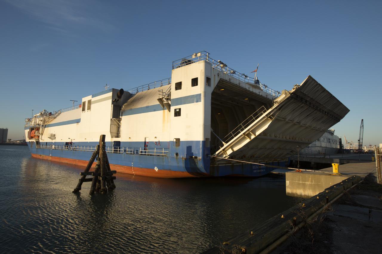 The Mariner cargo ship arrives at the Army Outpost wharf at Port Canaveral, Florida, near the Kennedy Space Center. Aboard is the United Launch Alliance (ULA) Atlas V booster for the Orbital ATK CRS-7 commercial resupply mission to the International Space Station. After the rocket is offloaded, a transport truck will take the Atlas V to the hangar at the Atlas Spaceflight Operations Center (ASOC), located south of Space Launch Complex 41 at Cape Canaveral Air Force Station. Scheduled to launch a Cygnus spacecraft on March 19, 2017, the Orbital ATK CRS-7 mission will deliver thousands of pounds of supplies, equipment and scientific research materials that improve life on Earth and drive progress toward future space exploration.