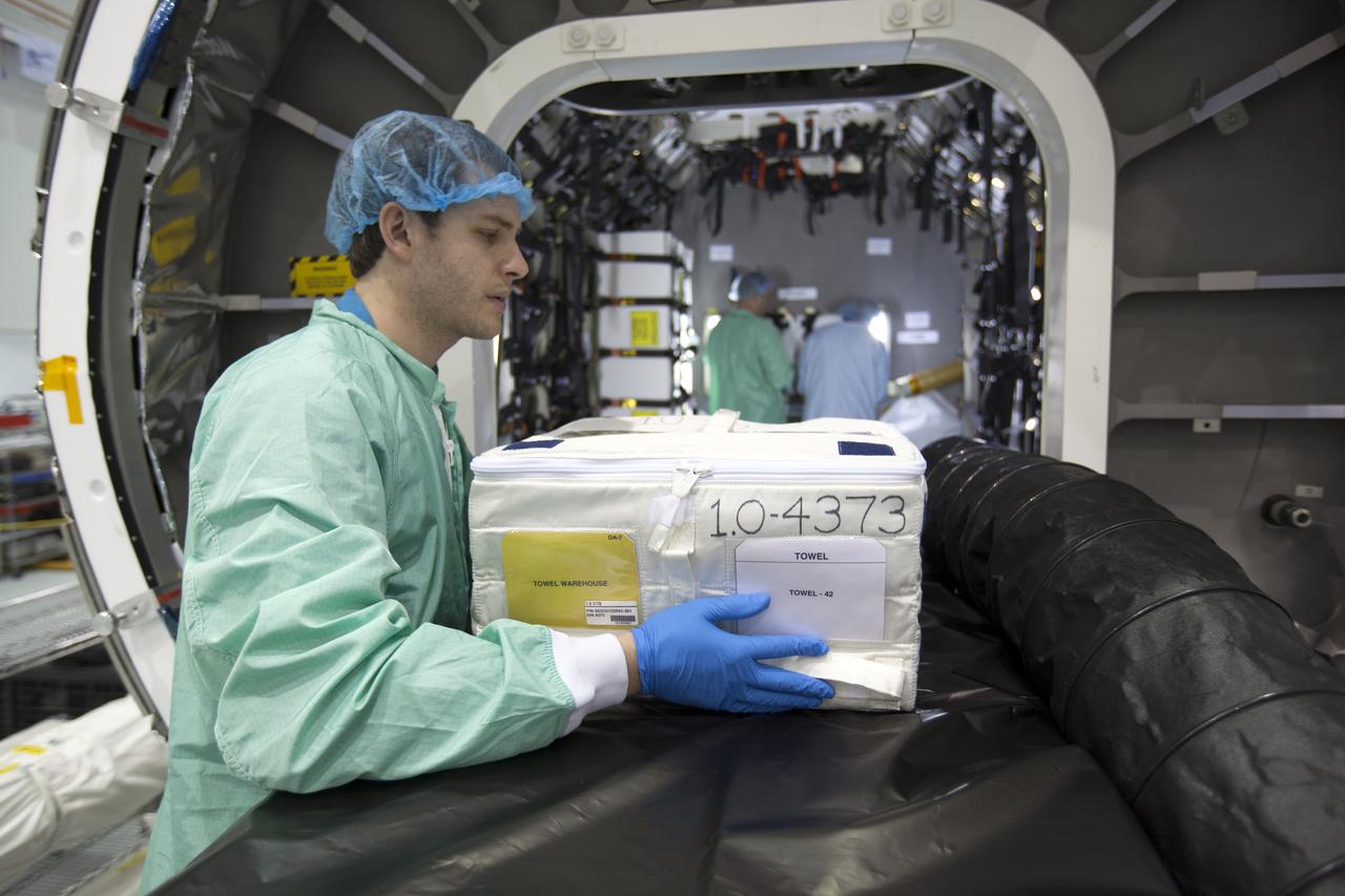 In the Space Station Processing Facility at NASA's Kennedy Space Center in Florida, thousands of pounds of supplies, equipment and scientific research materials are prepared for loading aboard a Cygnus spacecraft's pressurized cargo module (PCM) for the Orbital ATK CRS-7 mission to the International Space Station. Scheduled to launch on March 19, 2017, the commercial resupply services mission will lift off atop a United Launch Alliance Atlas V rocket from Space launch Complex 41 at Cape Canaveral Air Force Station.