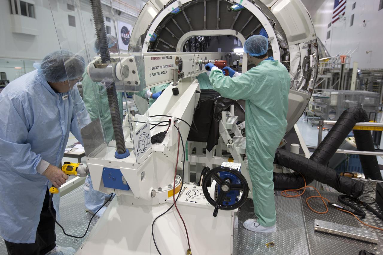 In the Space Station Processing Facility at NASA's Kennedy Space Center in Florida, technicians and engineers load thousands of pounds of supplies, equipment and scientific research materials aboard a Cygnus spacecraft's pressurized cargo module (PCM) for the Orbital ATK CRS-7 mission to the International Space Station. Scheduled to launch on March 19, 2017, the commercial resupply services mission will lift off atop a United Launch Alliance Atlas V rocket from Space launch Complex 41 at Cape Canaveral Air Force Station.
