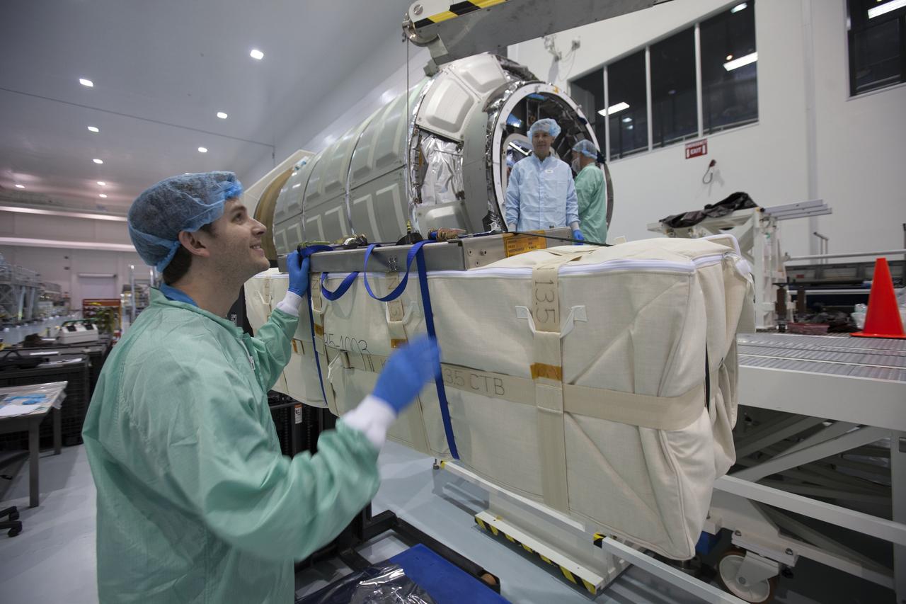 In the Space Station Processing Facility at NASA's Kennedy Space Center in Florida, technicians and engineers load thousands of pounds of supplies, equipment and scientific research materials aboard a Cygnus spacecraft's pressurized cargo module (PCM) for the Orbital ATK CRS-7 mission to the International Space Station. Scheduled to launch on March 19, 2017, the commercial resupply services mission will lift off atop a United Launch Alliance Atlas V rocket from Space launch Complex 41 at Cape Canaveral Air Force Station.