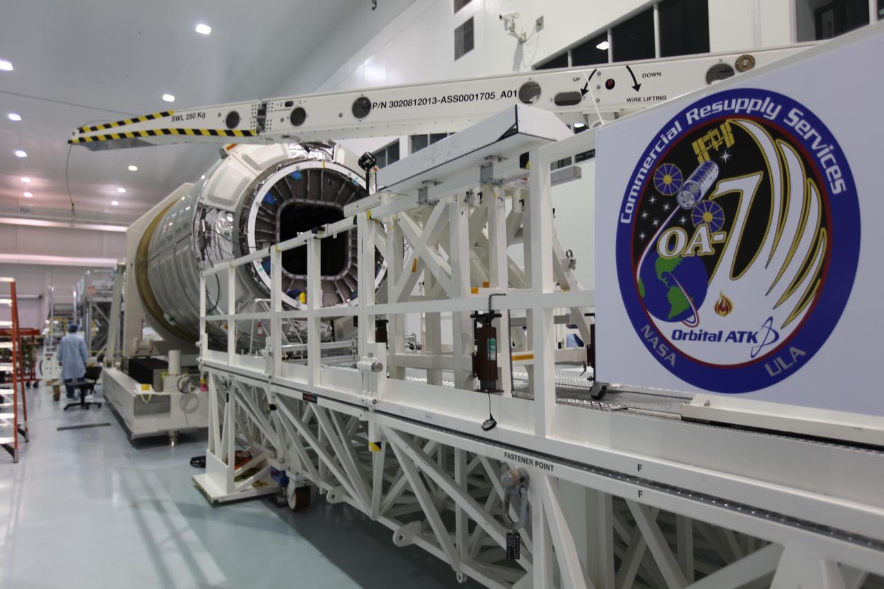 In the Space Station Processing Facility at NASA's Kennedy Space Center in Florida, preparations are underway to close the hatch of the Cygnus spacecraft's pressurized cargo module (PCM) for the Orbital ATK CRS-7 mission to the International Space Station. Scheduled to launch on March 19, 2017, the commercial resupply services mission will lift off atop a United Launch Alliance Atlas V rocket from Space launch Complex 41 at Cape Canaveral Air Force Station. 
